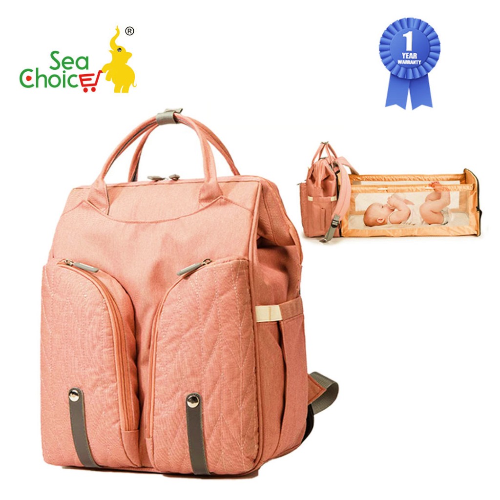 Large Capacity Baby Bag Diaper BackPack Pet Bag with Foldable Bed Changing  Station &Portable Crib