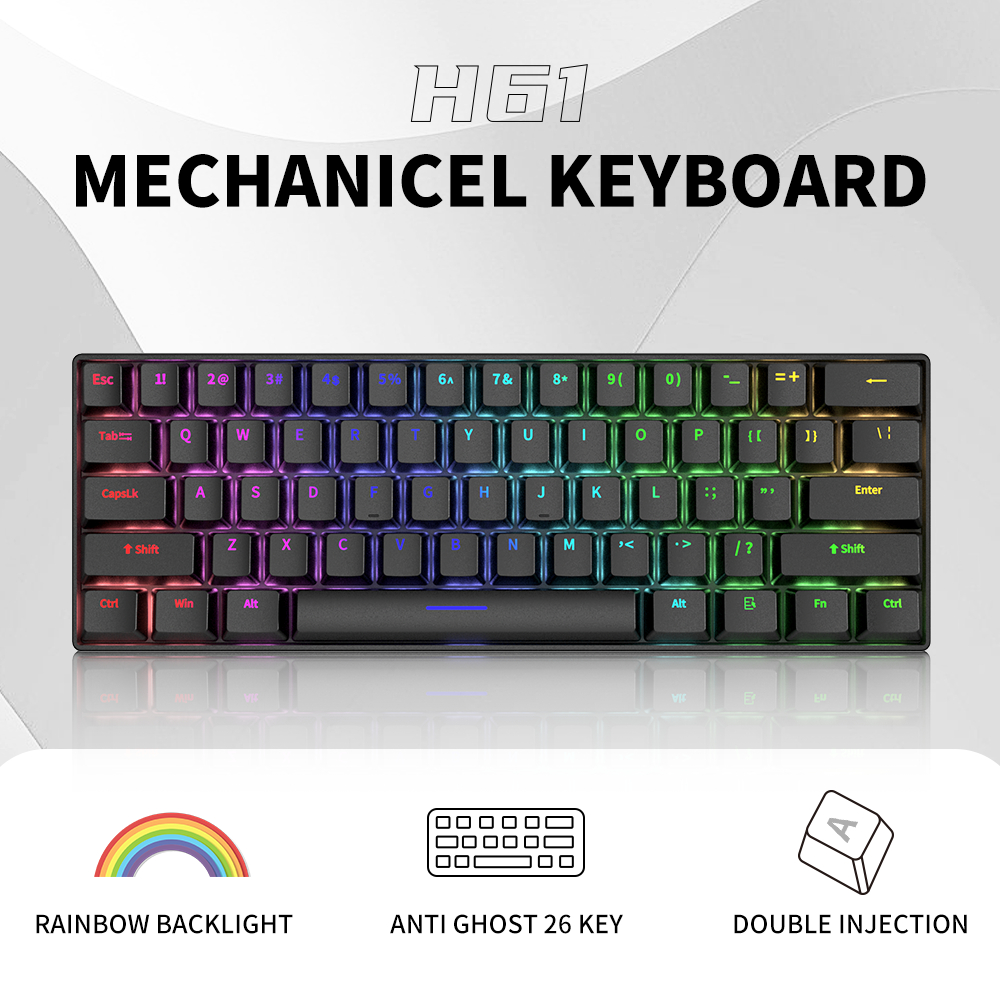 ZIFRIEND H61K 61Keys Wired Mechanical Keyboard Rainbow Backlight Blue ...