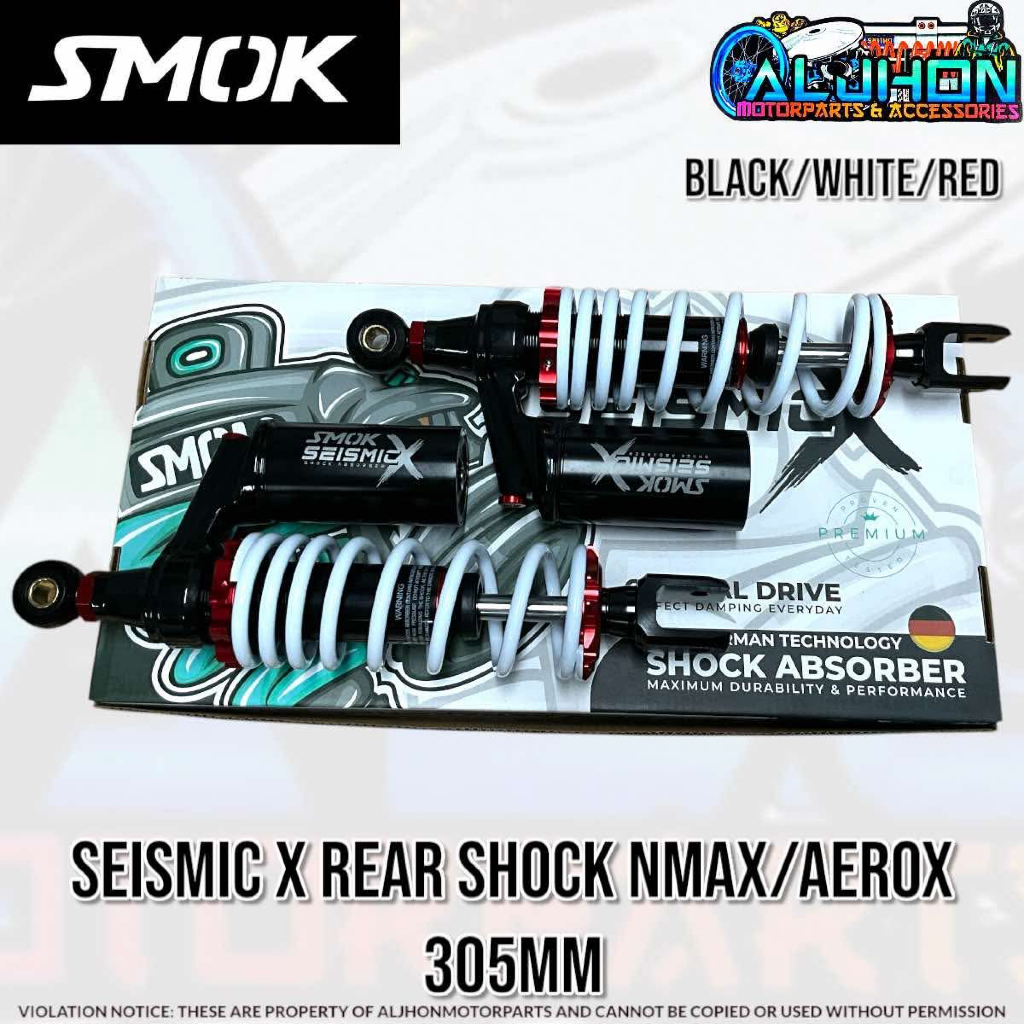 SMOK SEISMIC X REAR SHOCK NMAX/AEROX 305MM BLACK/WHITE/RED | Shopee ...