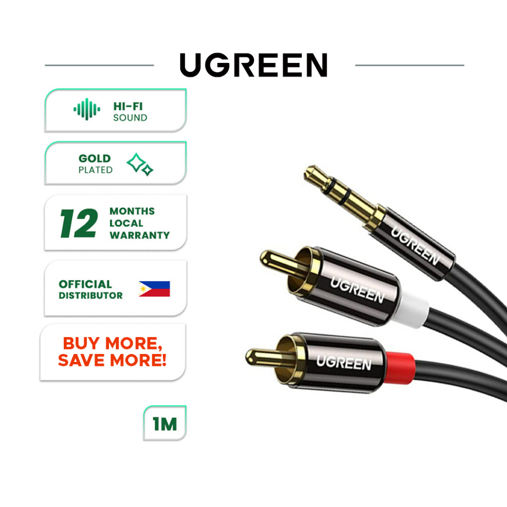 UGREEN Male Audio Jack to RCA Male Cable for Desktop, Amplifier,  Soundbar, TV PH
