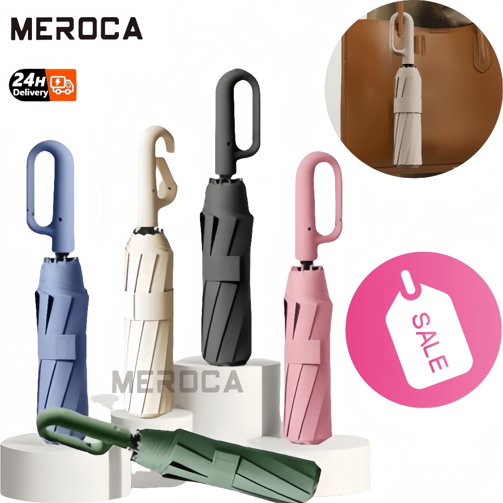 24 Ribs Automatic Umbrella With Hook Windproof Durable Anti-UV UPF 50 ...