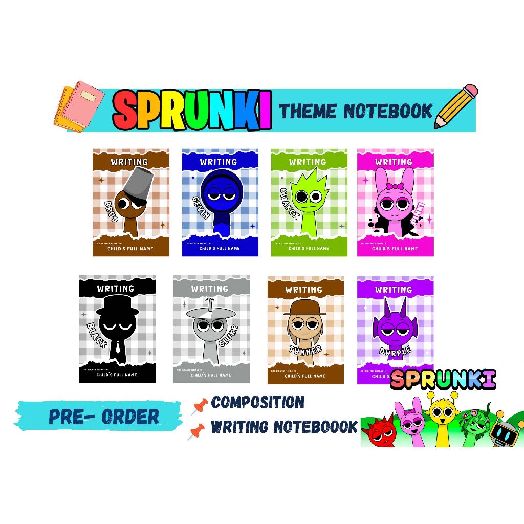 PRE-ORDER SPRUNKI THEME NOTEBOOK (composition,writing) | Shopee Philippines