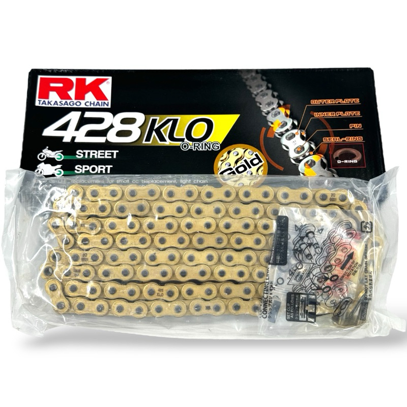 RK RACING CHAIN ORING TYPE 428 KLO/ KRO W/ CLIP TYPE CHAIN LINK (READ ...