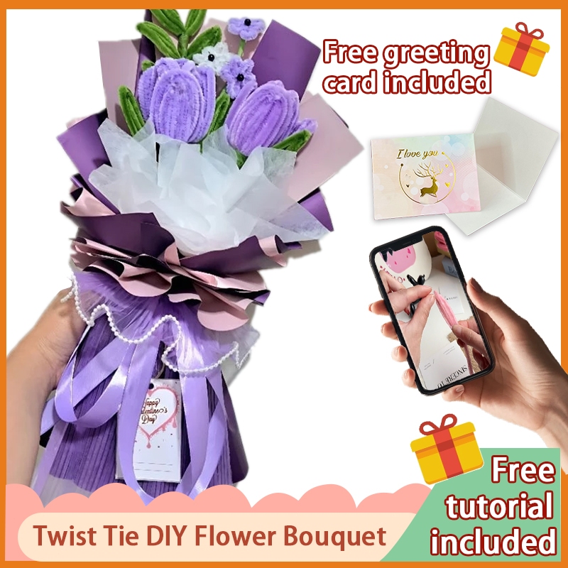 100PCS Handmade Fuzzy Wire Bouquet - Purple - Best Gift Idea for Mother ...