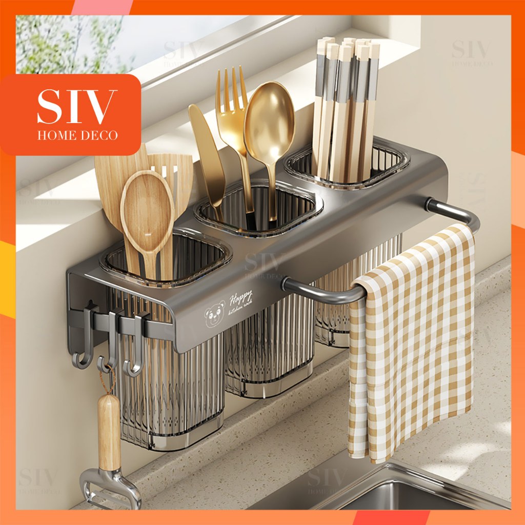SIV Wall-Mounted Spoon and Fork Organizer Chopsticks Holder Plastic ...