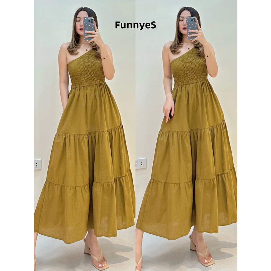 Solid color V-neck backless loose lotus leaf dress