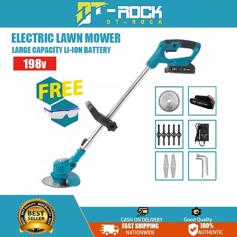 DT-ROCK Cordless Electric Grass Cutter 198V Powerful Rechargeable ...