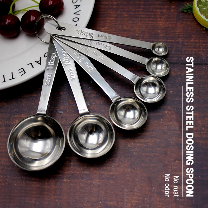 Stainless steel measuring spoon 6-piece set with graduated measuring ...