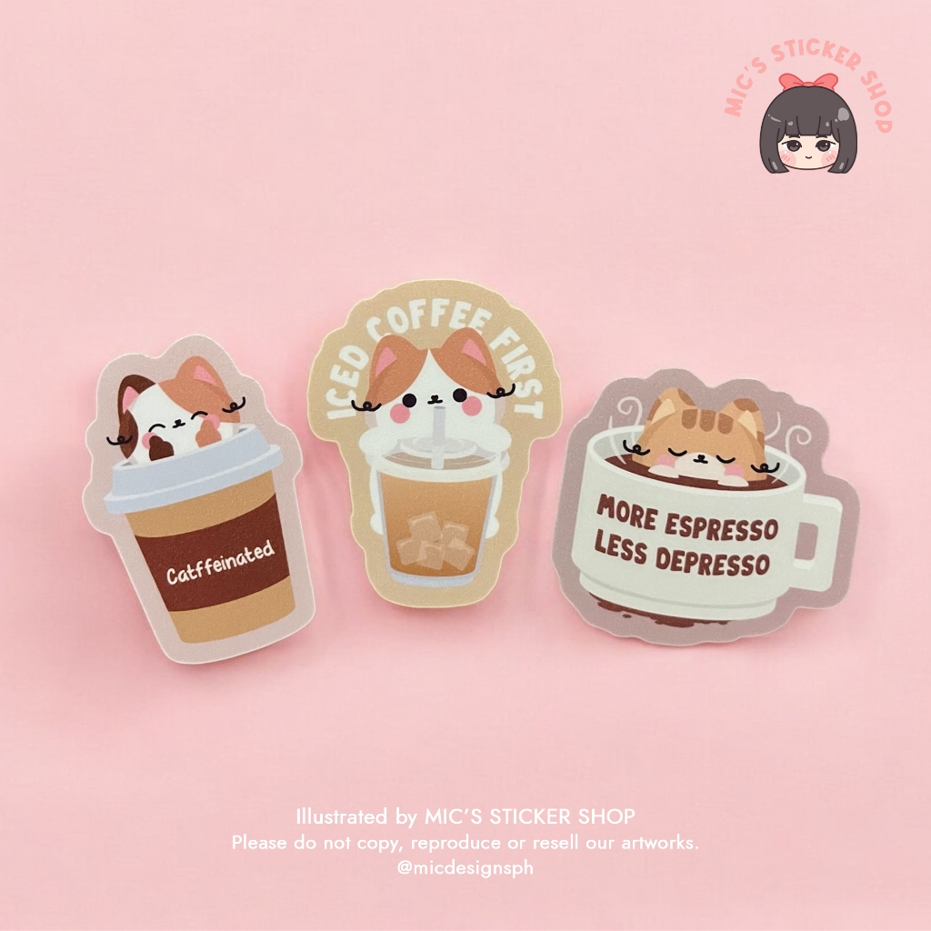 Cat-ffeinated Espresso Iced Coffee Vinyl Stickers | Waterproof Laptop ...