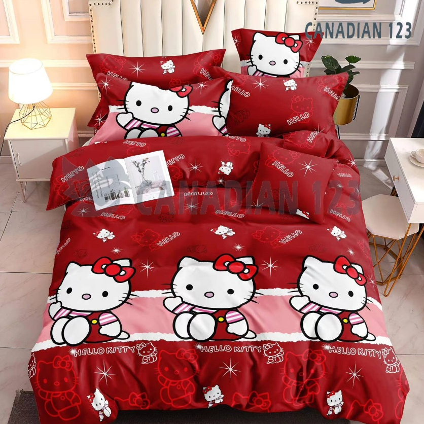 Red Hello Kitty KT Cat Canadian Cotton 3 IN 1 BEDSHEET Full Garterized ...
