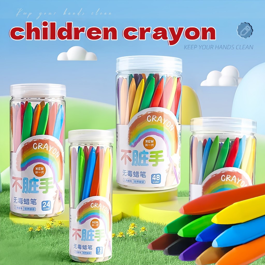 12/24/36 Colors Plastic Crayons Non-Toxic Not Dirty Art Coloring Set ...