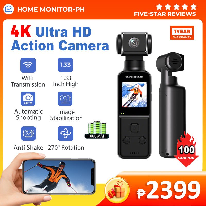 4K Ultra HD Pocket Action Camera 1.33 Inch Anti Shake 270° Rotation ...