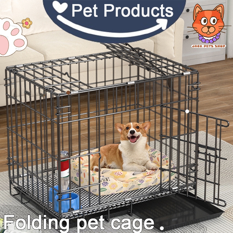 Dog Cage with Poop Tray Heavy Duty Pet Collapsible Cage Foldable Pet ...