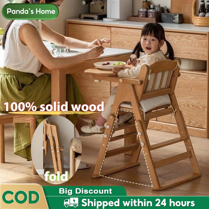 Baby Dining Chair Adjustable High Chair Solid Wood Foldable Portable ...