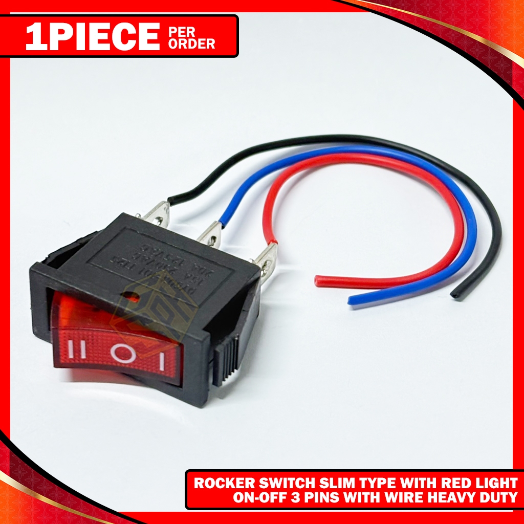 GS Slim Rocker Switch 3-Position ON-OFF 3-Pin w/ Red LED | Heavy Duty ...