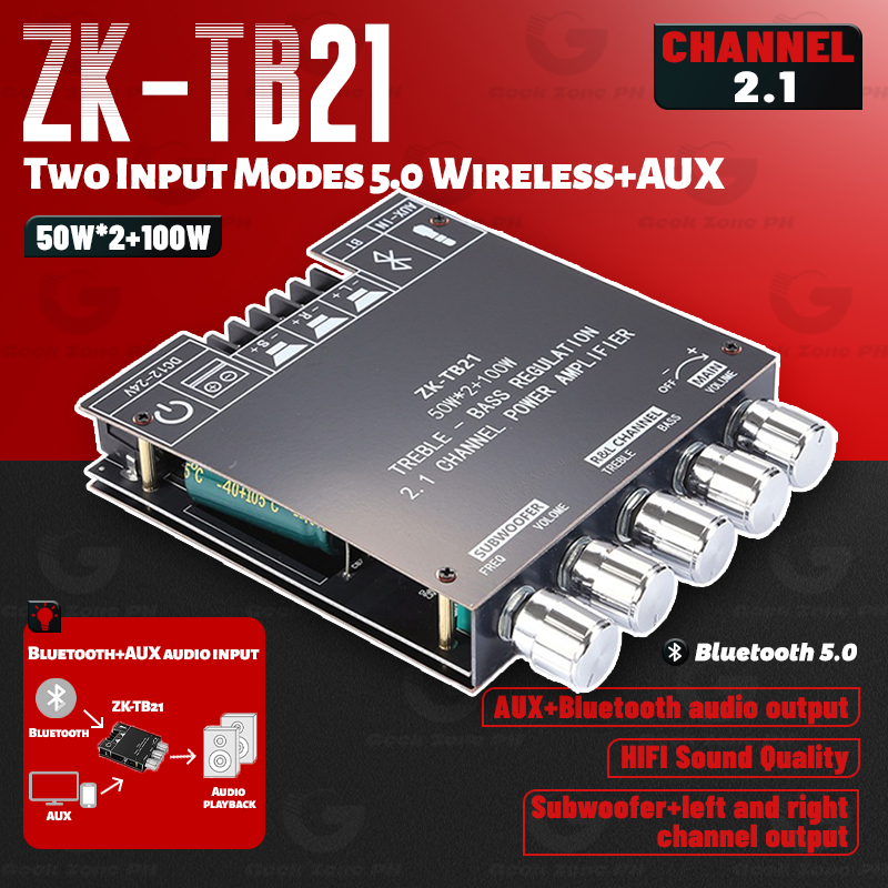 ZK-TB21 50WX2+100W Bluetooth 5.0 2.1 Channel Subwoofer Amplifier Board ...