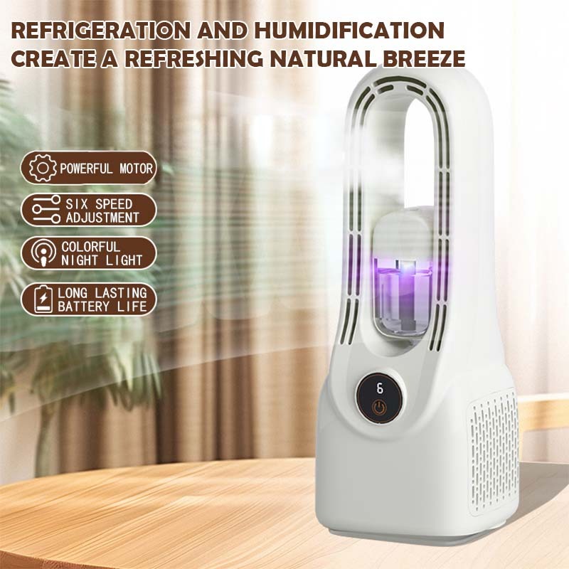 Bladeless Spray Cooling Fan Portable Humidifier Fan Rechargeable Mini ...