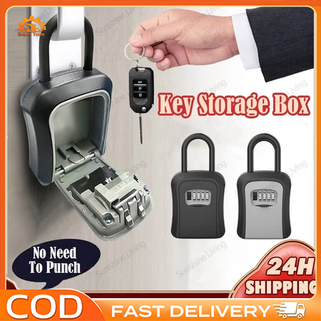 Key Storage Box 4-Digit Combination Lock with Hook Alloy Outdoor Wall ...