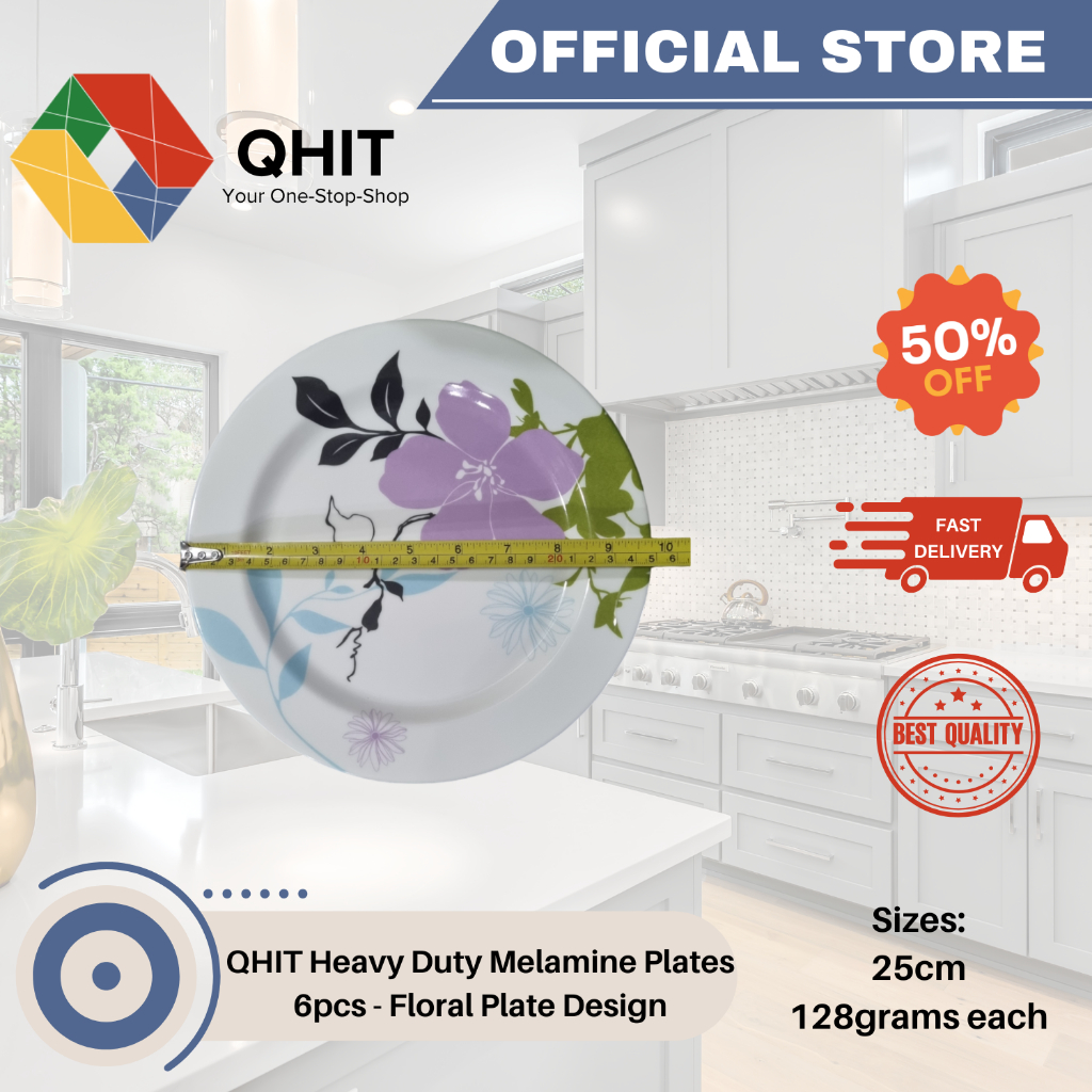 QHIT Melamine Plates 6pcs - 20/25cm Floral Plate Design | Shopee ...