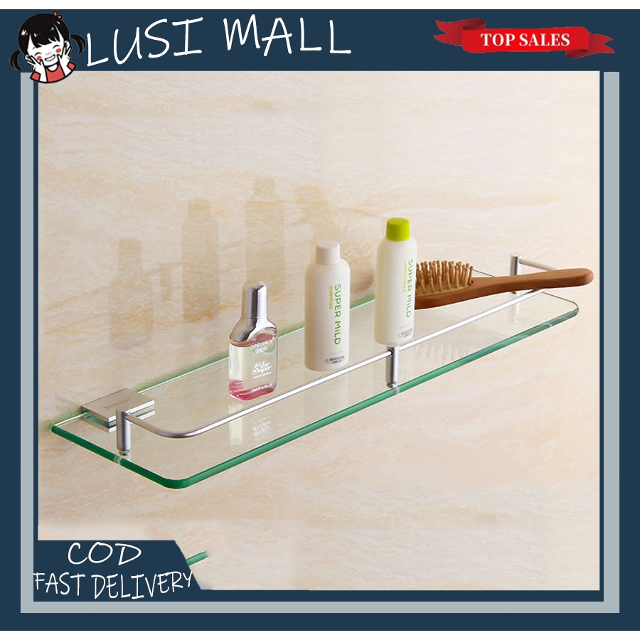 Bathroom Shelf Bath Shower Shelf Brushed Gold Glass Shelf Stainless ...