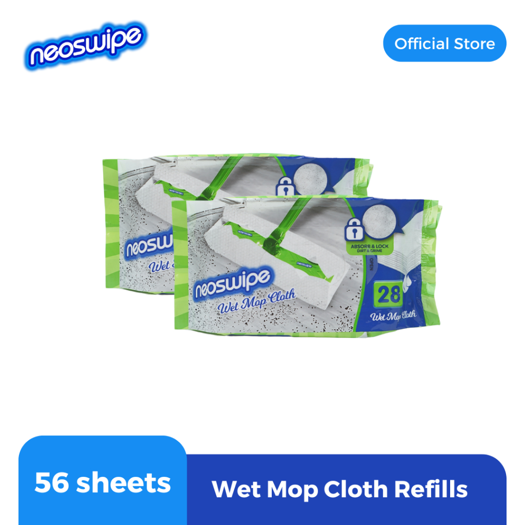 Neoswipe Wet Mop Cloth Refill - Pack of 2, 56 sheets, Wet disposable ...