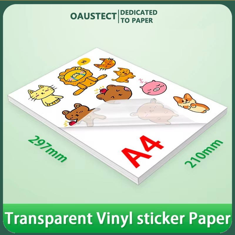 OAUSTECT Transparent Printable Vinyl Sticker Paper A4 Glossy Waterproof ...