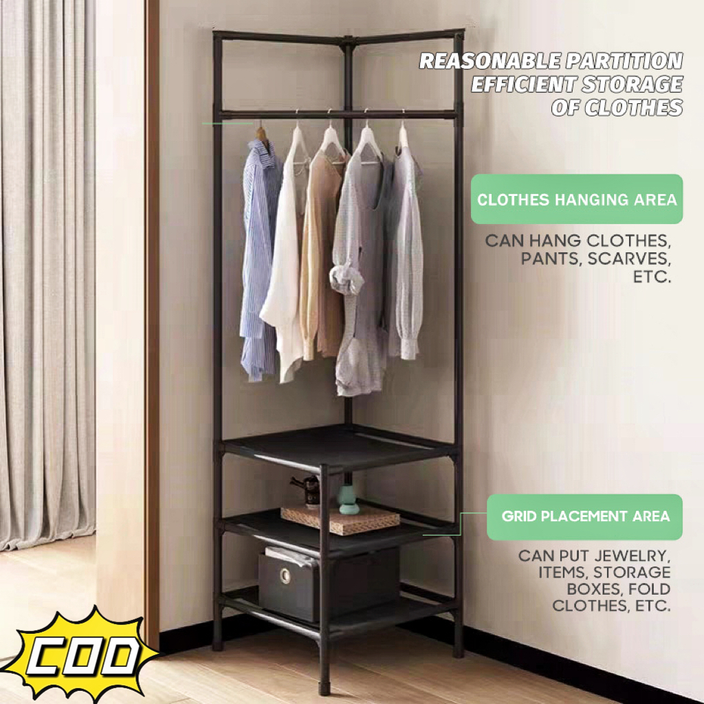 Corner Drying Rack Metal Coat Stand Multi Function Clothes Hanger ...