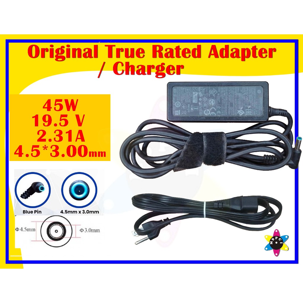 Original True Rated HP Power Adapter 45W 19.5V 2.31a 4.5x3.0mm Blue tip ...