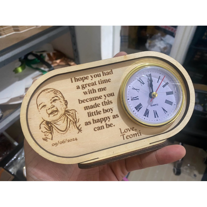 Personalize Souvenir for Christening wooden desk clock engraved ...