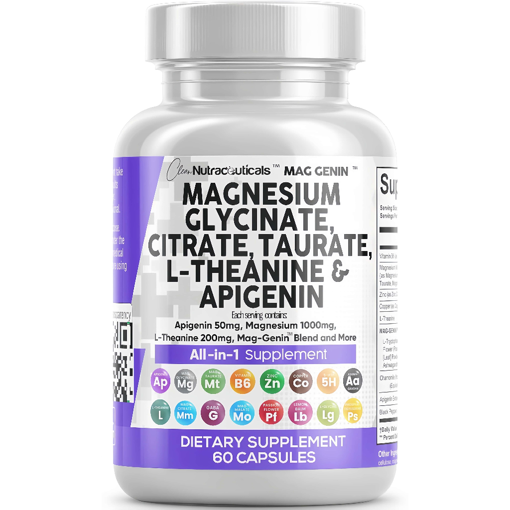 Magnesium Glycinate, Citrate, Taurate, LTheanine, Apigenin A Powerful