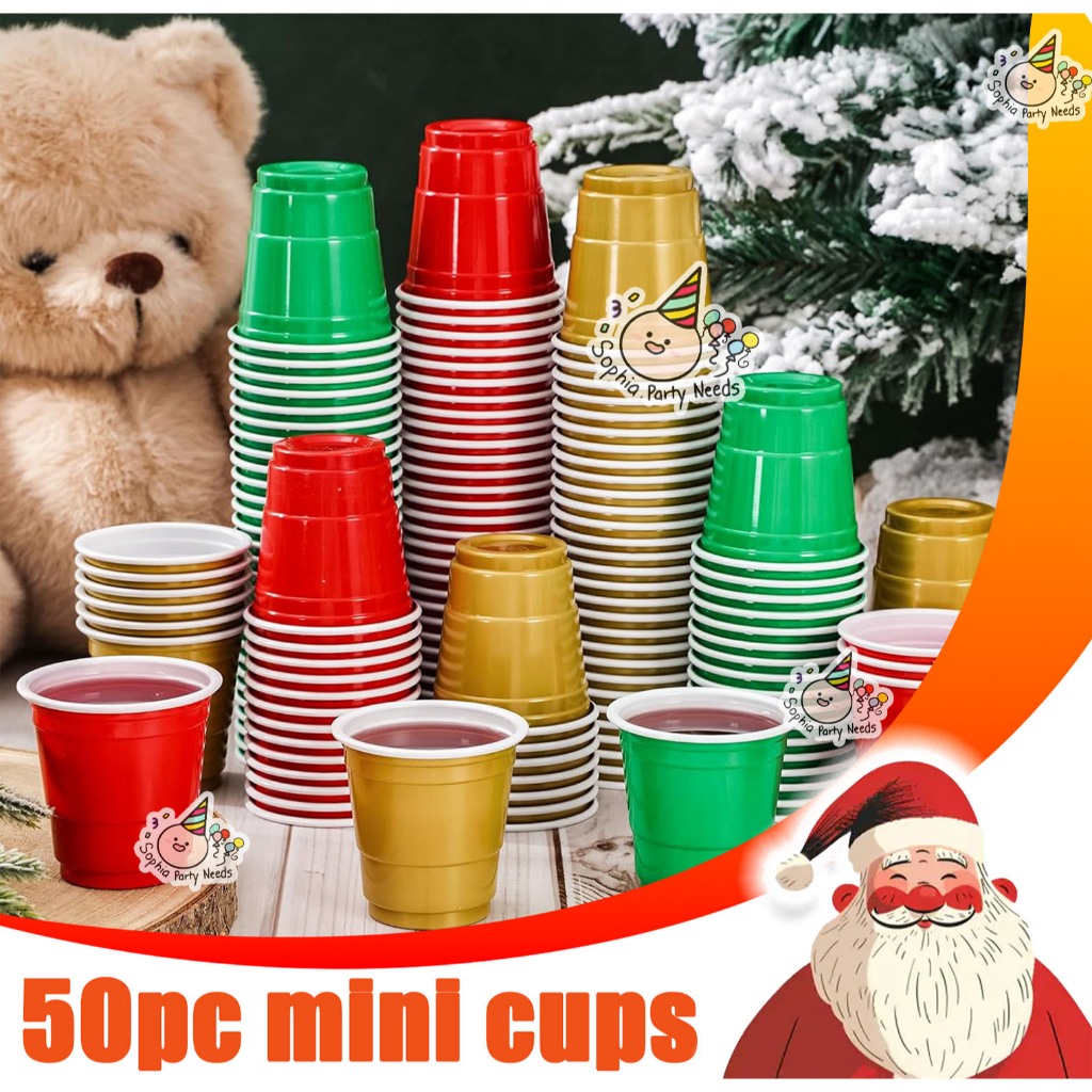 50pc mini cups for Christmas Party Celebration disposable red green ...