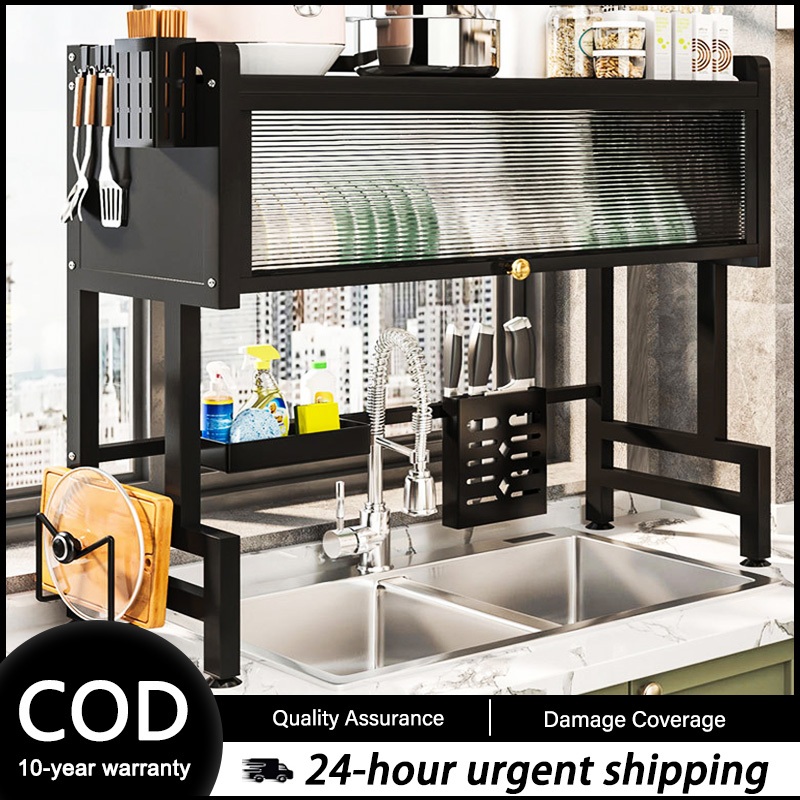 Metallic Dish Cabinet Rack Multi-functional Sink Rack Dustproof Drain ...
