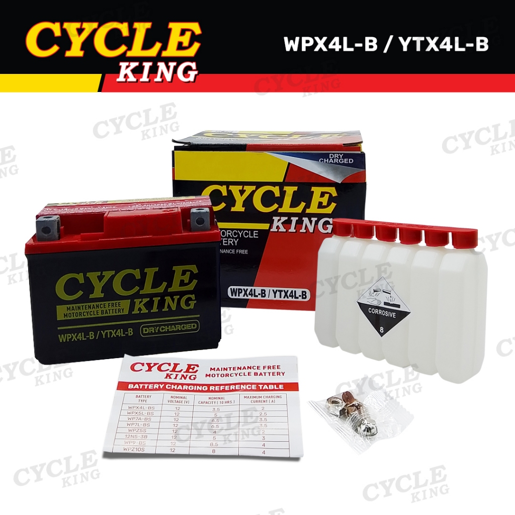 Cycle King Motorcycle Battery YTX4LB (FREE Battery Solution & Battery
