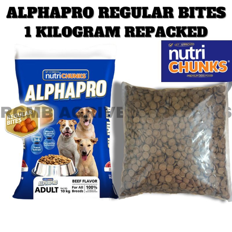ALPHAPRO - REGULAR BITES - Adult Beef Flavor (For All Breeds) 1kg ...