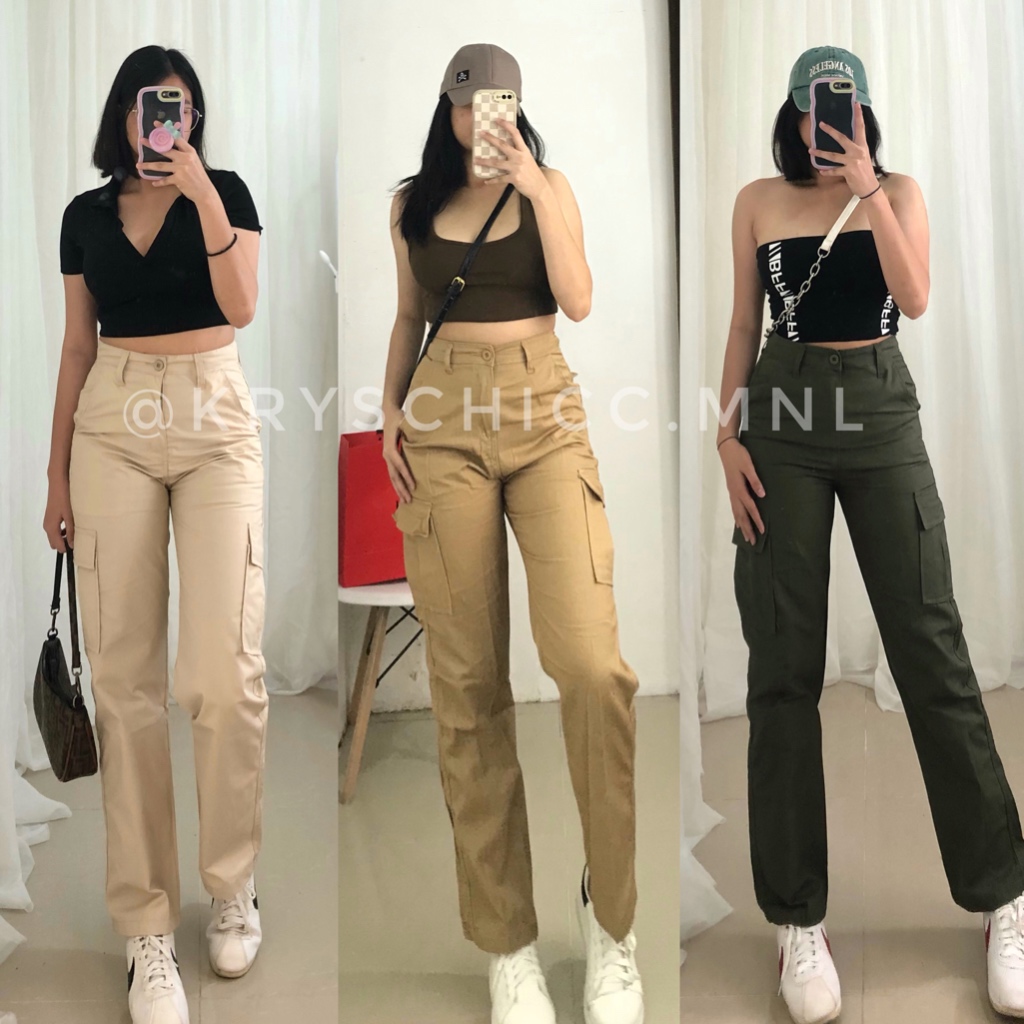 6 Pocket Cargo Pants for Women 6pocket High Waisted Jeans Shopee Philippines