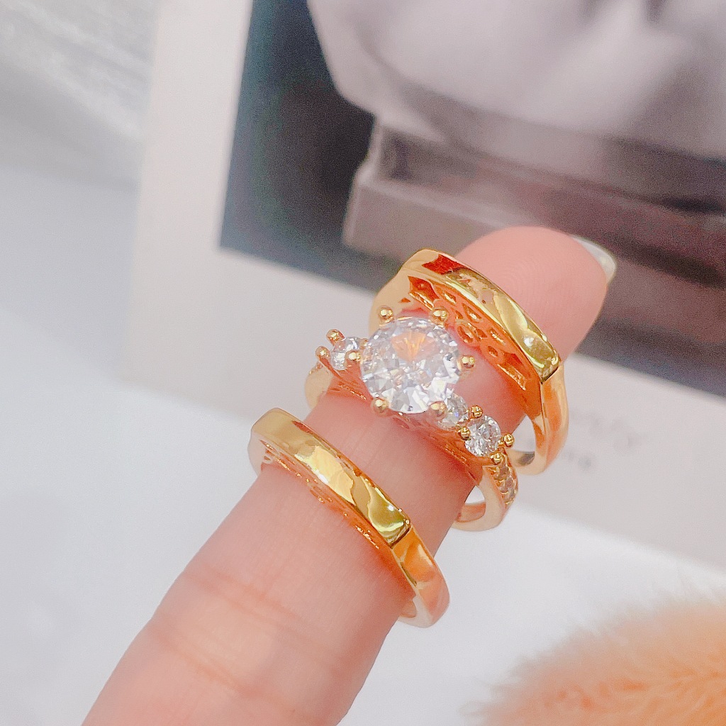 【BY】Fashion Rose Gold Plated 3 in 1 Ring Set Accessories For Women Free ...