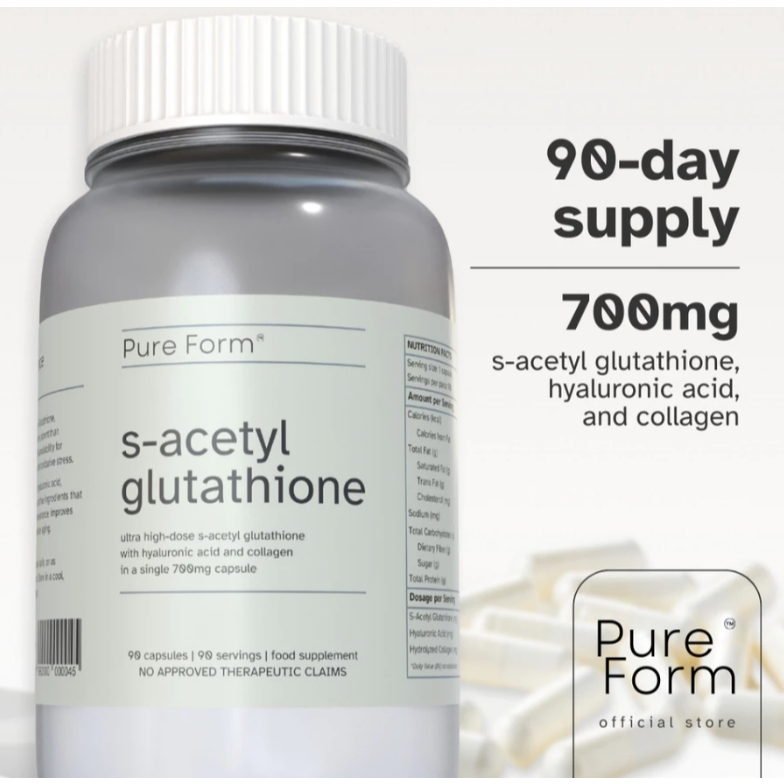 Pure Form SAcetyl Glutathione 90 Capsules 700mg Gluta+Hyaluronic Acid
