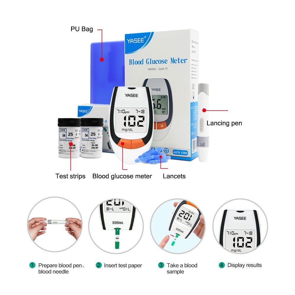 Yasee Blood Glucose Meter GLM-77 Glucometer Set FREE 100pcs Lancets ...