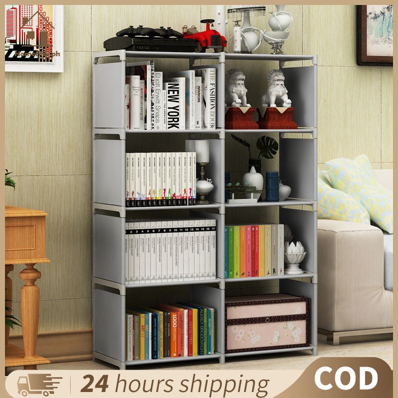 COD⭐ 4-Tier 8 Cubes BookShelf Kid Toy Storage Rack DIY Multi Function ...