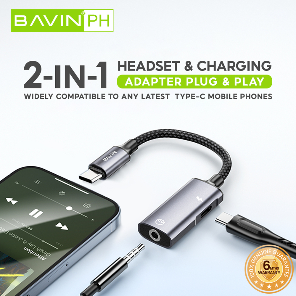 BAVIN AUX51 USB-C Adapter Splitter Jack Audio & Charger Dongle TYPE-C ...