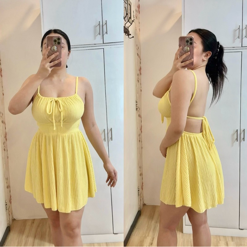 ELEGANTE KYLA BACKLESS DRESS Bark Crepe Fabric FREESIZE Fit XS TO XL