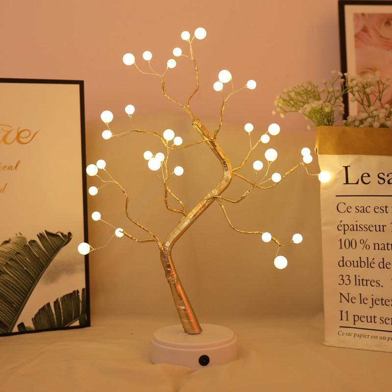 LED Desk Tree Night Light Christmas Tree Copper Wire Table Lamp Holiday ...