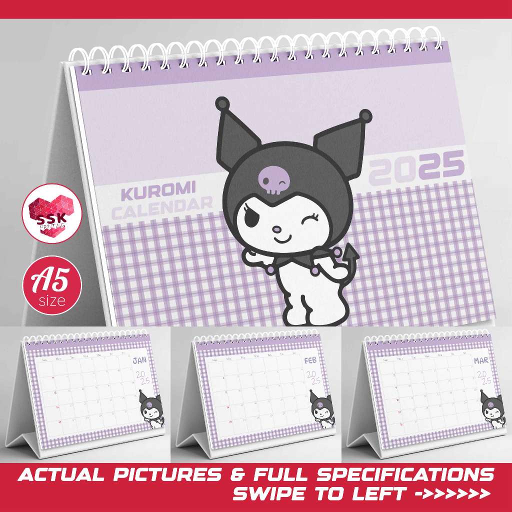Kuromi A5 Desk Calendar 2025 Sanrio Mini Calendar with Stand