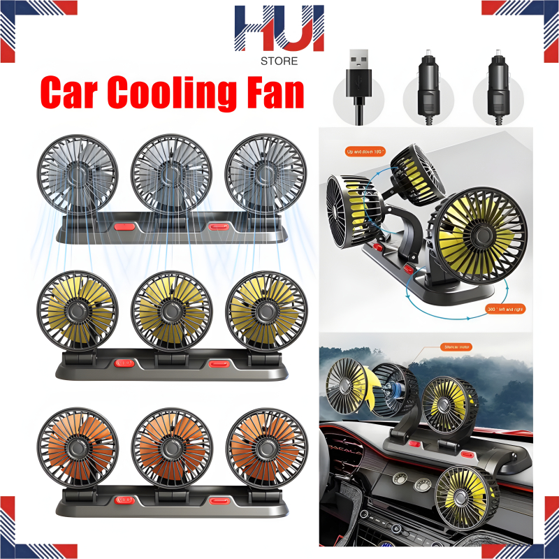 Universal Car Fan 24V/12V 5V Electric Three Head Automotive Fan 360 ...