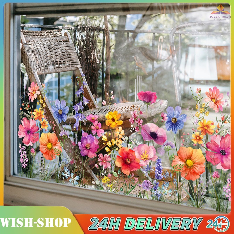 Double Sided Colorful Flowers Butterfly Wall Sticker Electrostatic ...