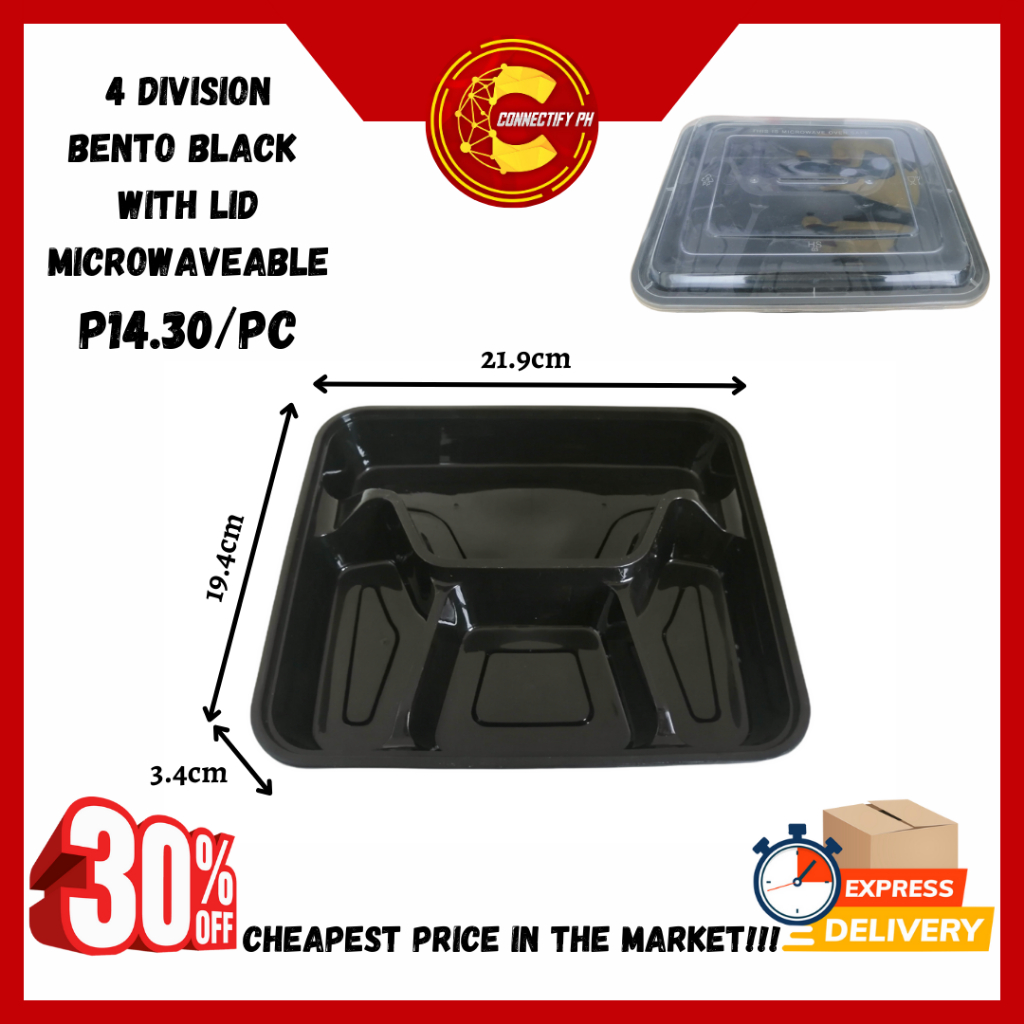 [100PCS] BENTO BLACK 4 DIVISION | Shopee Philippines