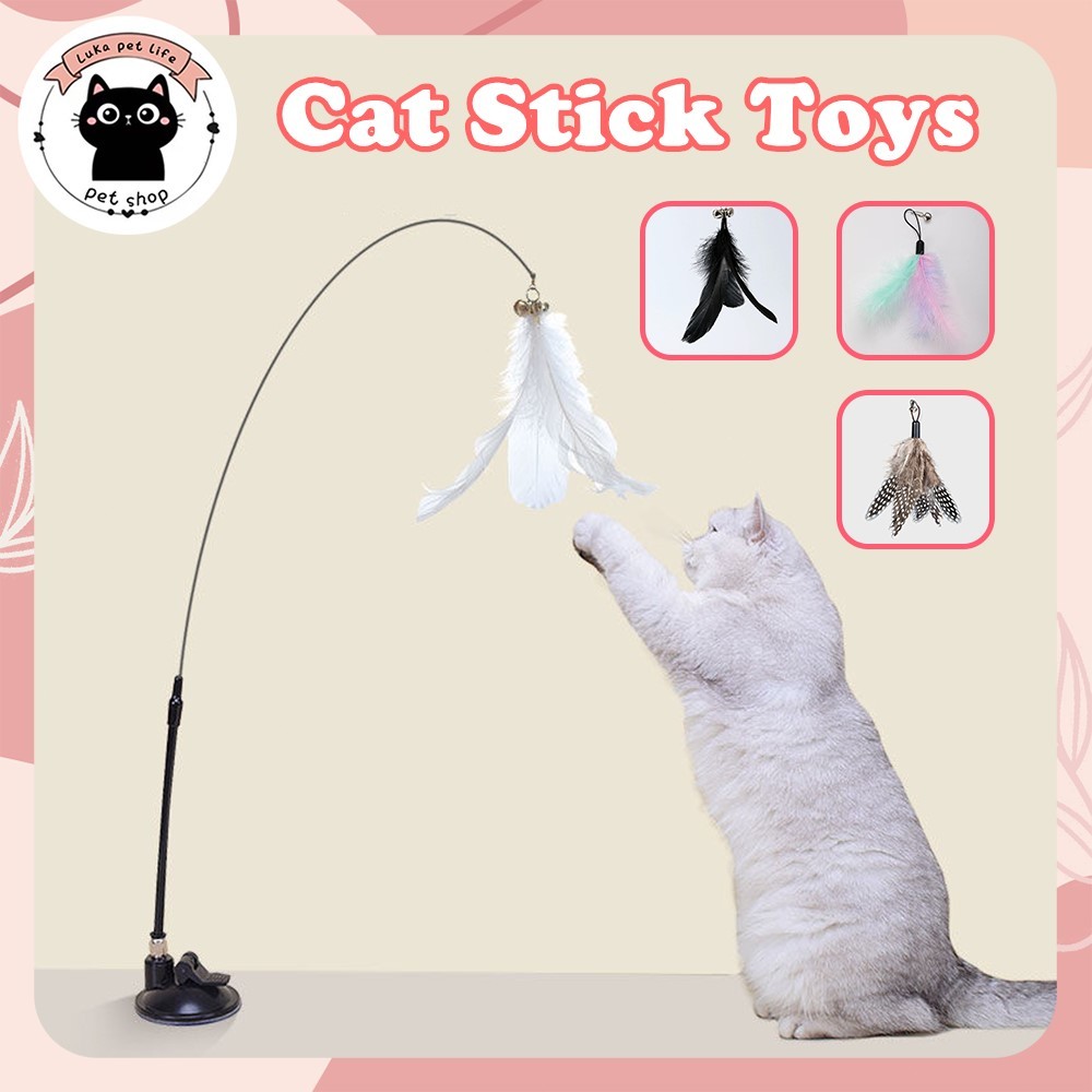 Cat Teaser Interactive Cat Toys Feather Wand with Suction Cup ...