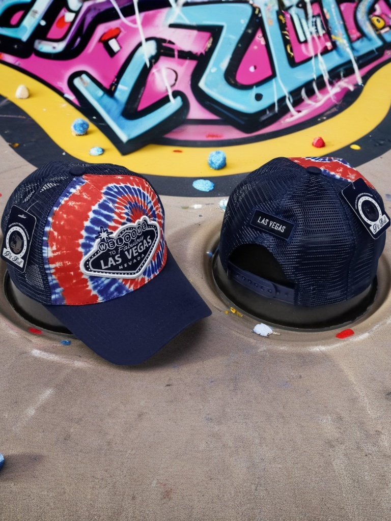 Las Vegas Nevada Tie Dye Curve Brim Snapback Trucker Hat for Men and