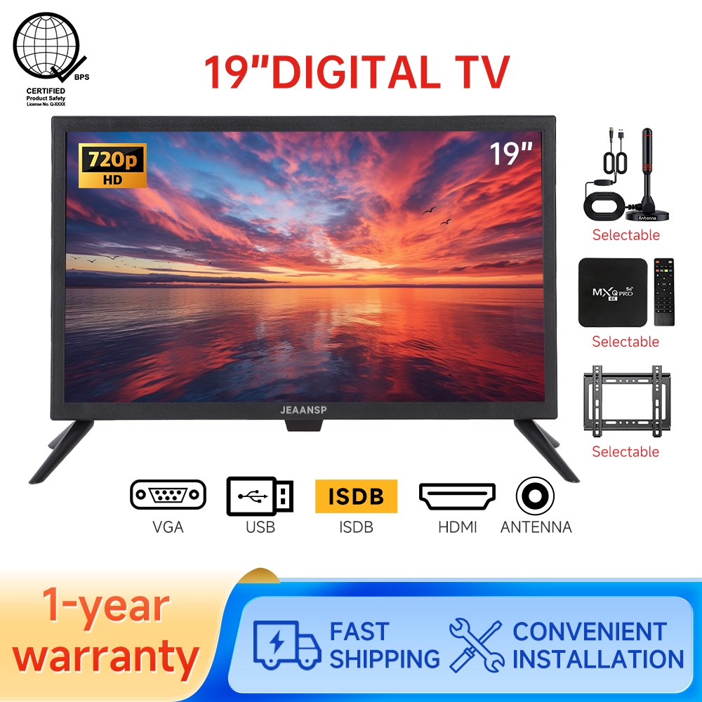 JEAANSP 19'' Digital TV+ TV BOX + Antenna LED19T2 Builtin MYTV（DVBT2