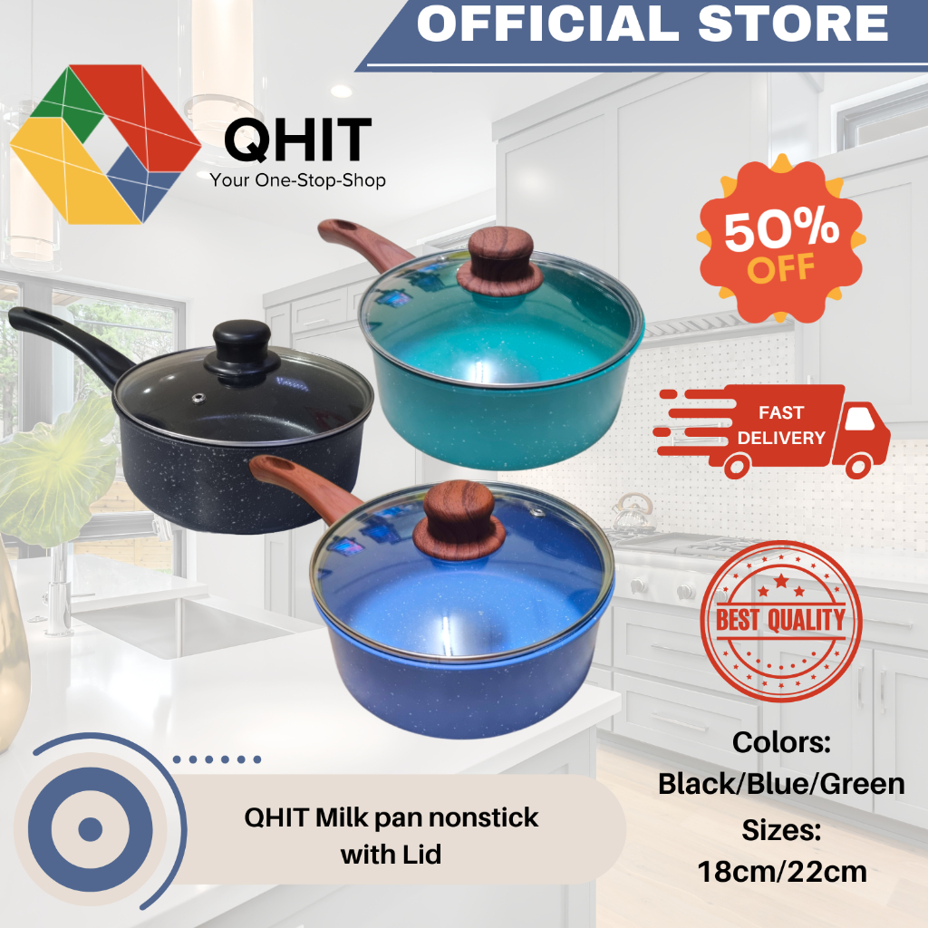 [New] QHIT Milk Pan 18/22cm Nonstick with Lid Sturdy Sauce Pan with Box ...